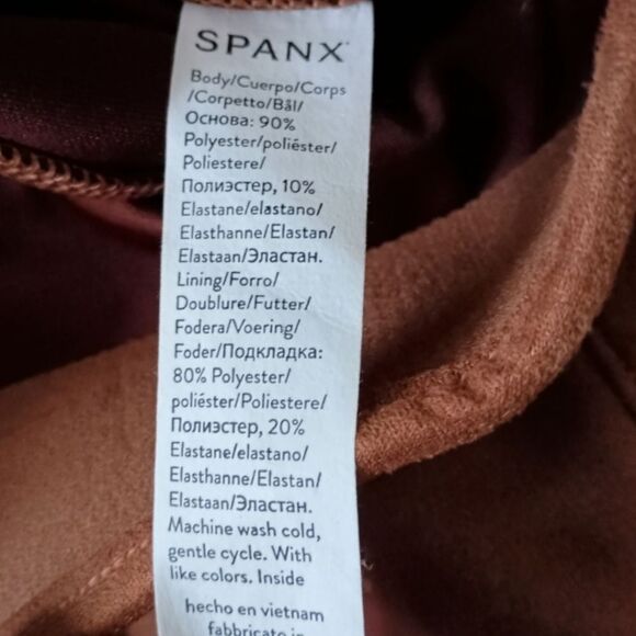 SPANX Faux Suede Pants M Flare Leg Pull On Stretch Camel Color Bohemian Hippie. - Picture 7 of 16